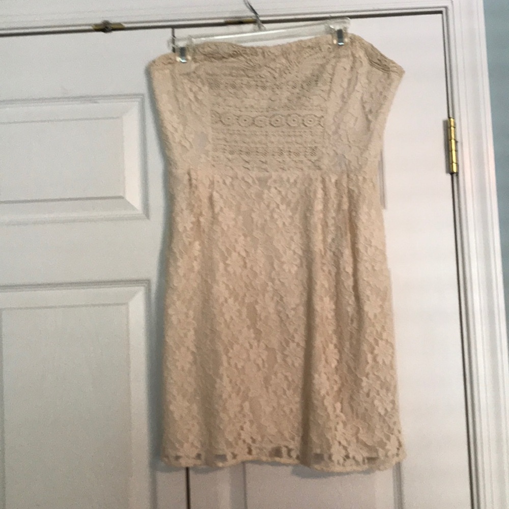 Off white strapless lace dress